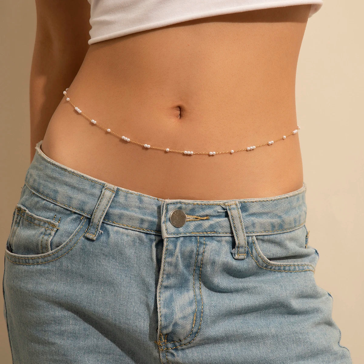 Simulate Pearl Thin Belt Waist Chain